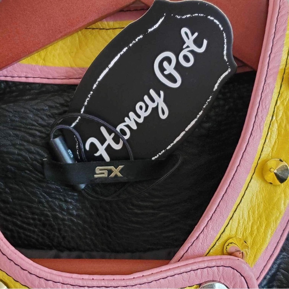 SX Honey Pot Black Faux Vegan Leather Jacket Slipknot Graffiti Punk Moto NWT XS - Picture 6 of 10